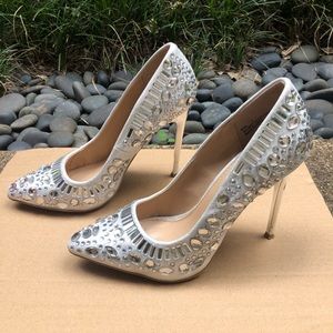 Clear Rhinestone Jewel Pointy Toe Heel Pump 8